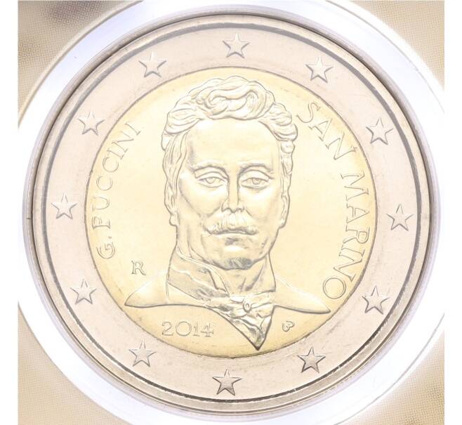 Монета 2 евро 2014 года Сан-Марино «90 лет со дня смерти Джакомо Пуччини» (в буклете) (Артикул M2-67784)