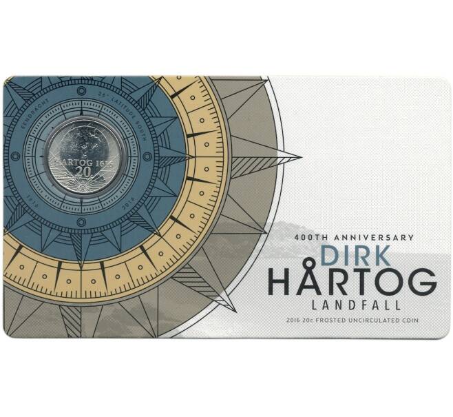 Монета 20 центов 2016 года Австралия «400 лет высадке Дирка Хартога в Австралии» (в блистере) (Артикул: M2-67937)