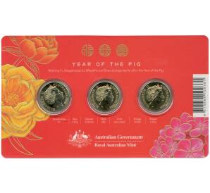 Годовой набор из 3 монет 2019 года Австралия «Год свиньи»