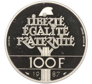 100 франков 1987 года Франция «230 лет со дня рождения Жильбера Лафайета» (Пьедфорт)