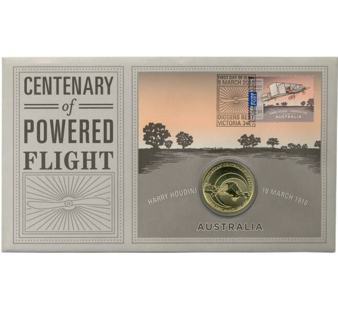 Монета 1 доллар 2010 года Австралия «100 лет полету» (в конверте) (Артикул M2-68003)