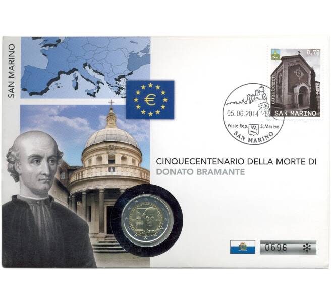 Монета 2 евро 2014 года Сан-Марино «500 лет со дня смерти Донато Браманте» (в конверте) (Артикул: M2-68008)