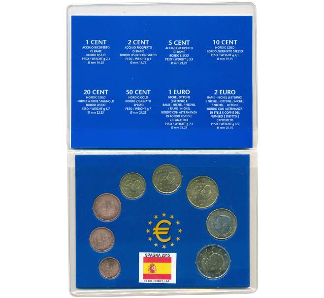 Годовой набор из 8 евромонет 2015 года Испания (Артикул M3-1281)