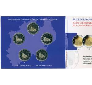 Набор монет из 5 монет 2 евро 2011 года Германия «Федеральные земли Германии — Северный Рейн-Вестфалия (Кельнский собор)» (в буклете)