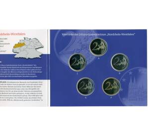 Набор монет из 5 монет 2 евро 2011 года Германия «Федеральные земли Германии — Северный Рейн-Вестфалия (Кельнский собор)» (в буклете)