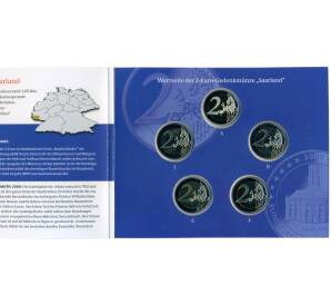 Набор монет из 5 монет 2 евро 2009 года Германия «Федеральные земли Германии — Саар (Церковь Людвига в Саарбрюккен)» (в буклете)