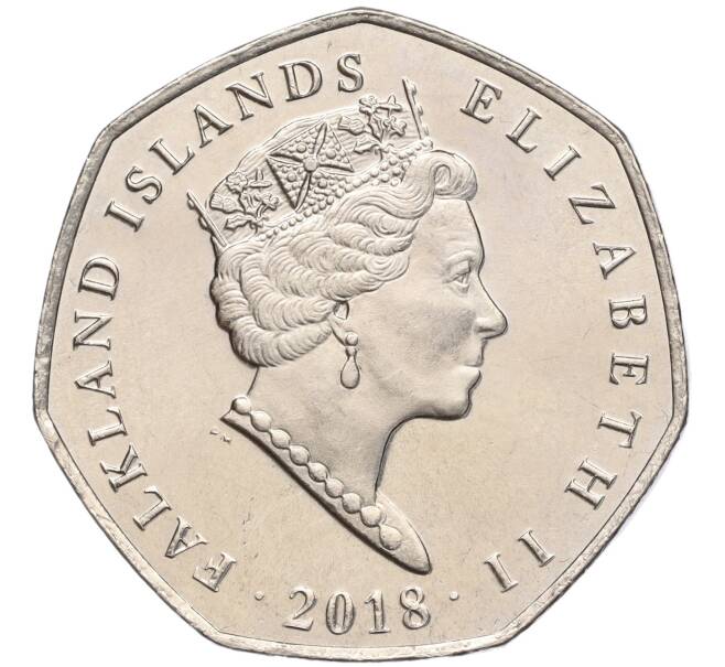 Монета 50 пенсов 2018 года Фолклендские острова «Фолклендские пингвины — Субантарктический пингвин» (Артикул K27-84273)