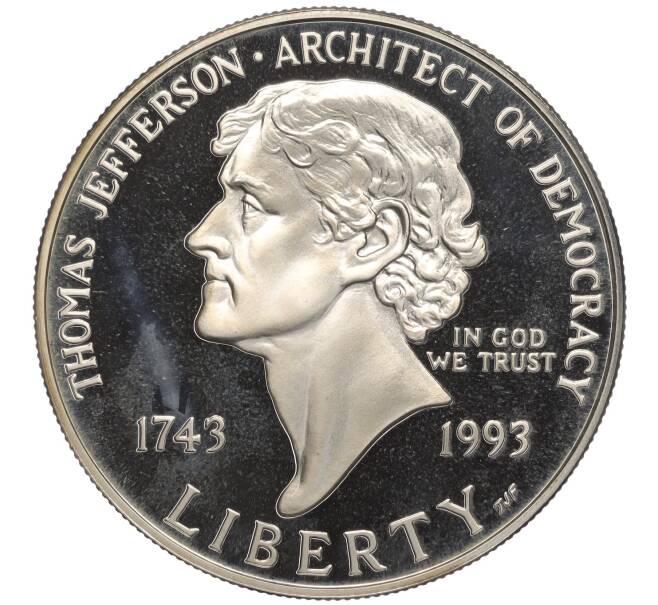 Монета 1 доллар 1993 года S США «250 лет со дня рождения Томаса Джефферсона» (Артикул M2-68103)
