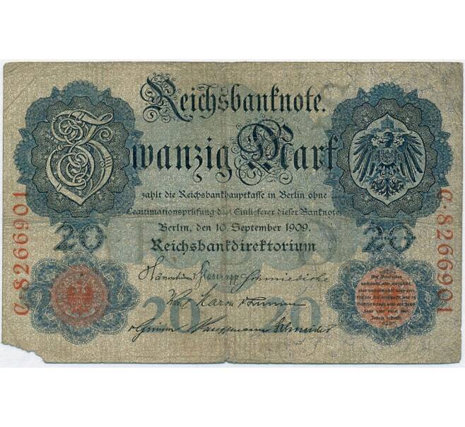 Банкнота 20 марок 1909 года Германия (Артикул B2-11772)