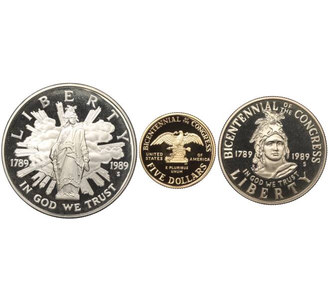 Набор из 3 монет 1989 года США «200 лет Конгрессу» (Артикул M3-1310)