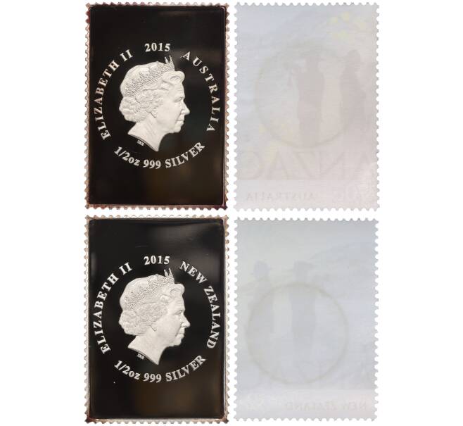 Набор из 2 монет и 2 почтовых марок 2015 года Австралия и Новая Зеландия «100 лет АНЗАК» (Артикул M3-1312)