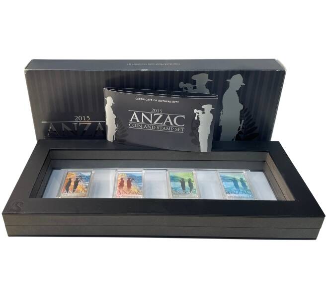 Набор из 2 монет и 2 почтовых марок 2015 года Австралия и Новая Зеландия «100 лет АНЗАК» (Артикул M3-1312)