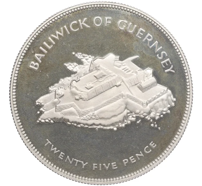 Монета 25 пенсов 1977 года Гернси «25 лет правлению Королевы Елизаветы II» (Артикул M2-68300)