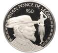 Монета 50 долларов 1988 года Острова Кука «Великие исследователи — Хуан Понсе де Леон» (Артикул M2-68317)