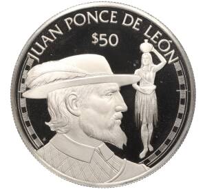 50 долларов 1988 года Острова Кука «Великие исследователи — Хуан Понсе де Леон»