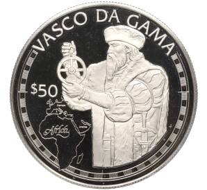 50 долларов 1988 года Острова Кука «Великие исследователи — Васко да Гама»