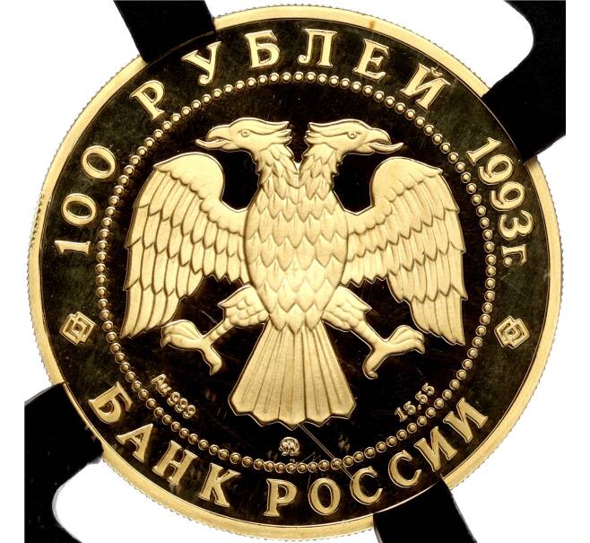 Монета 100 рублей 1993 года ММД «Сохраним наш мир — Бурый медведь» в слабе RNGA (PF68) (Артикул: M1-56146) — Фото №2