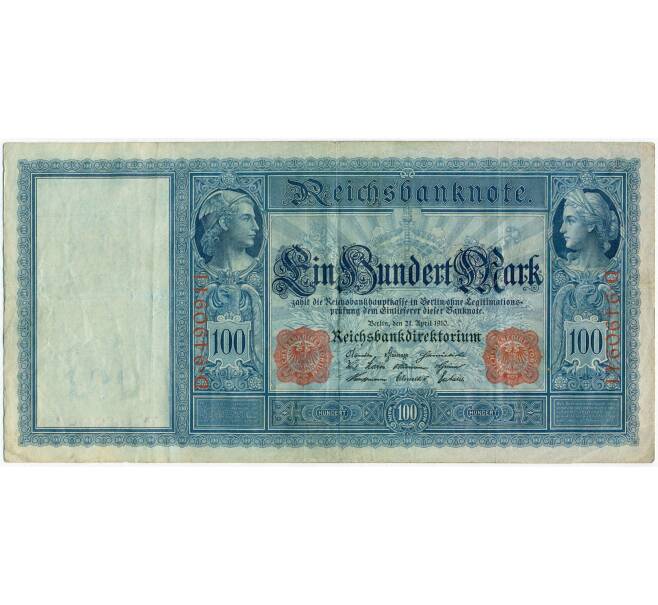 Банкнота 100 марок 1910 года Германия (Красные номера и печати) (Артикул: B2-12338) — Фото №1