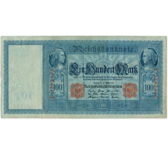 Банкнота 100 марок 1910 года Германия (Красные номера и печати) (Артикул: B2-12350) — Фото №1
