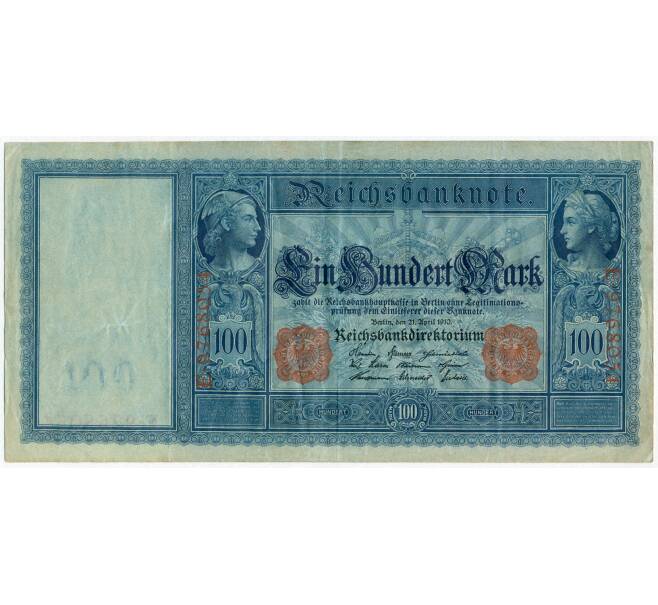 Банкнота 100 марок 1910 года Германия (Красные номера и печати) (Артикул: B2-12351) — Фото №1