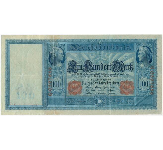Банкнота 100 марок 1910 года Германия (Красные номера и печати) (Артикул: B2-12359) — Фото №1