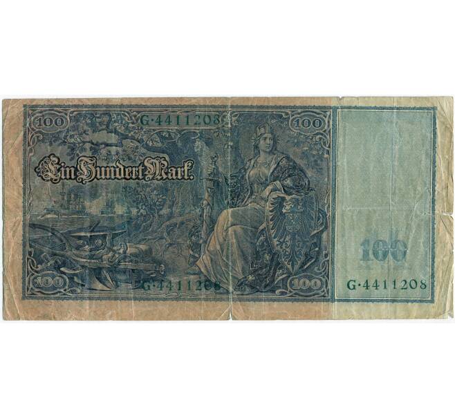 Банкнота 100 марок 1910 года Германия (Зеленые номера и печати) (Артикул B2-12383)