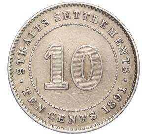 10 центов 1891 года Стрейтс Сетлметс — Фото №1