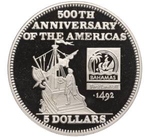 5 долларов 1991 года Багамские острова «500 лет открытию Америки — Христофор Колумб открывает Америку»