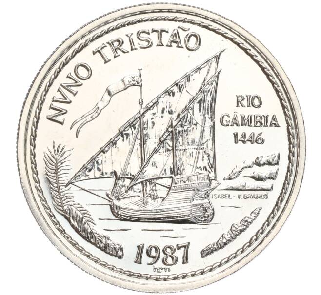 Монета 100 эскудо 1987 года Португалия «Золотой век открытий — Нуну Триштан» (Артикул K27-84383)