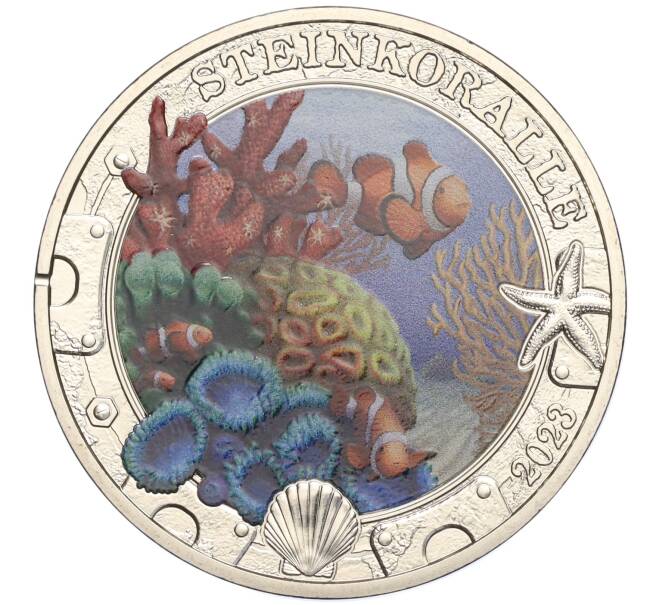 Монета 3 евро 2023 года Австрия «Светящаяся морская жизнь — Каменный коралл» (Артикул: M2-69432) — Фото №1