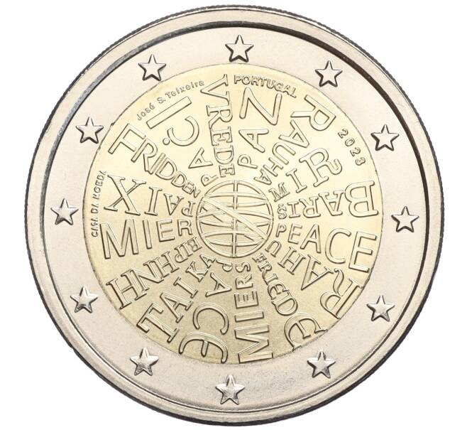 Монета 2 евро 2023 года Португалия «Мир между народами» (Артикул M2-69473)