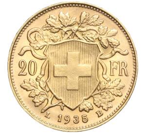 20 франков 1935 года Швейцария — Фото №2