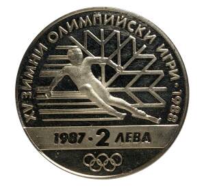 2 лева 1987 года XV зимние Олимпийские игры в Калгари — Фото №1