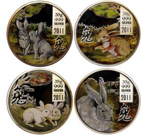 Набор из 4 монет 2 доллара 2011 года Остров Кука «Год кролика»