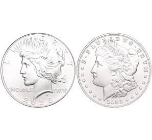 Набор из 2 монет 1 доллар 2023 года P США  «Мирный доллар и доллар Моргана»