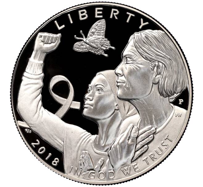 Монета 1 доллар 2018 года P США «Осведомленность о раке груди» (Артикул M2-70270)