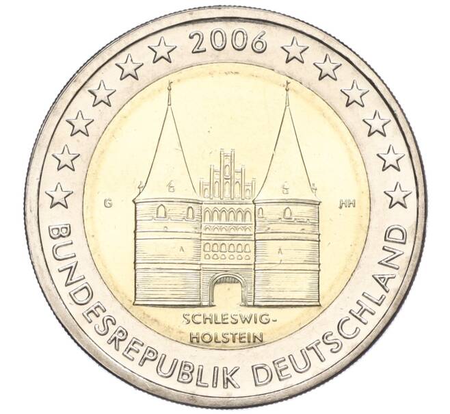 Монета 2 евро 2006 года G Германия «Федеральные земли Германии — Шлезвиг-Гольштейн (Голштинские ворота в Любеке)» (Артикул M2-70347)