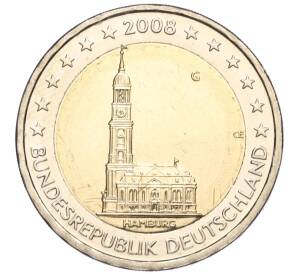 2 евро 2008 года G Германия «Федеральные земли Германии — Гамбург (Церковь святого Михаила)» — Фото №1