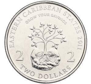 2 доллара 2011 года Восточные Карибы «10 лет Финансовому Месяцу»