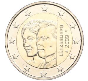 2 евро 2009 года Люксембург «90 лет вступлению на престол Герцогини Шарлотты» — Фото №1