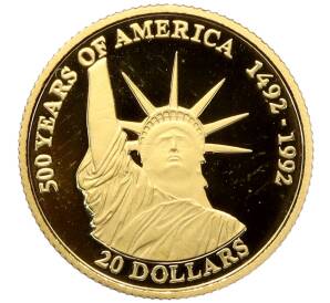 20 долларов 1995 года Острова Кука «500 лет открытию Америки — Статуя Свободы»