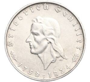 2 рейхсмарки 1934 года Германия «175 лет со дня рождения Фридриха Шиллера» — Фото №1
