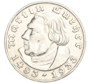 2 рейхсмарки 1933 года G Германия «450 лет со дня рождения Мартина Лютера» — Фото №1