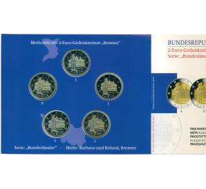Набор из 5 монет 2 евро 2010 года Германия «Федеральные земли Германии — Бремен»