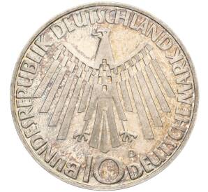 10 марок 1972 года D Западная Германия (ФРГ) «Олимпиада в Мюнхене — Эмблема» (IN MUNCHEN) — Фото №2