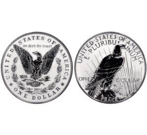 Набор из 2 монет 1 доллар 2023 года S США «Мирный доллар и доллар Моргана» (Reverse proof)