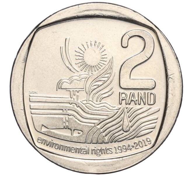 Монета 2 рэнда 2019 года ЮАР «25 лет конституционной демократии в Южной Африке — Экологическое право» (Артикул K11-111713)