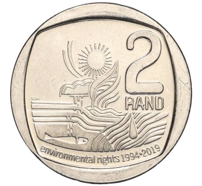 Монета 2 рэнда 2019 года ЮАР «25 лет конституционной демократии в Южной Африке — Экологическое право» (Артикул K11-111714)