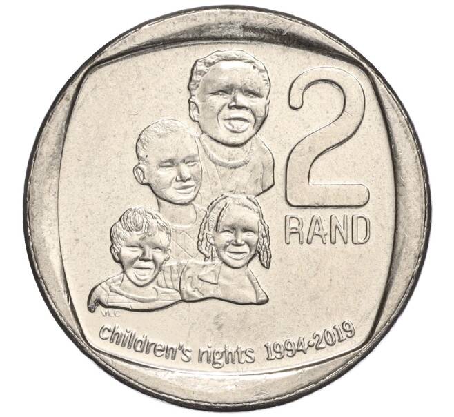 Монета 2 рэнда 2019 года ЮАР «25 лет конституционной демократии в Южной Африке — Права детей» (Артикул K11-111718)