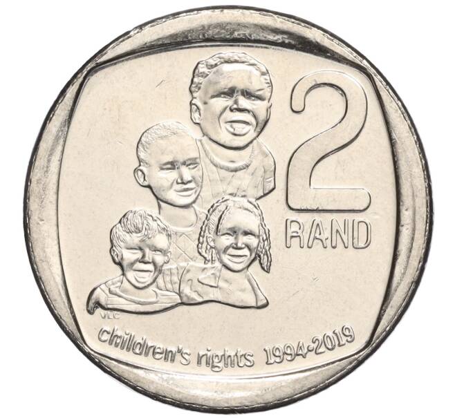 Монета 2 рэнда 2019 года ЮАР «25 лет конституционной демократии в Южной Африке — Права детей» (Артикул K11-111719)